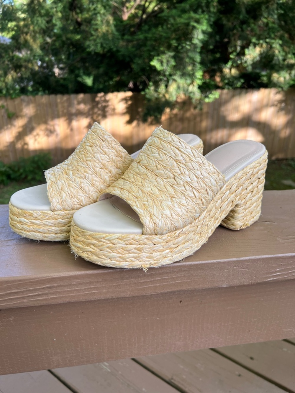 Woven Straw Platform Mule Sandals in Natural 8.5